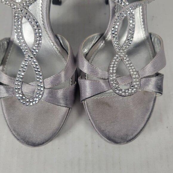 Nina Silver Dressy Date Night Retro Rhinestone Strappy Stiletto Heels Size 7.5 - Picture 7 of 10
